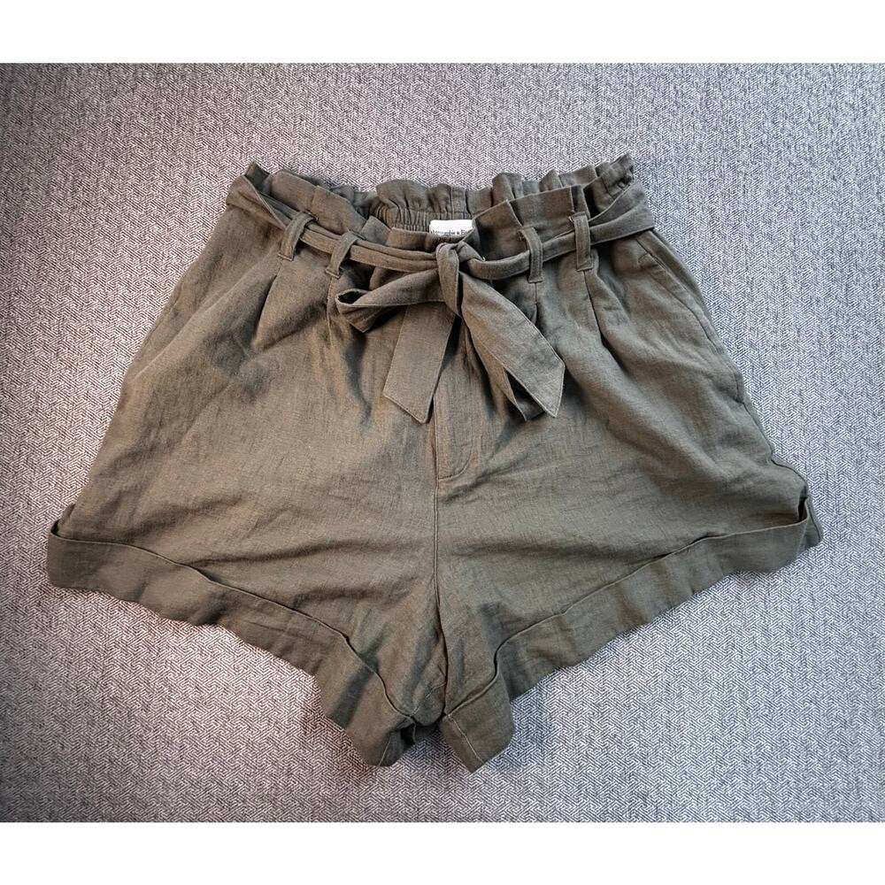 Abercrombie & Fitch Olive Green Paperbag Waist Linen Shorts